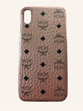 MCM Metallic Rose Gold Logo iPhone XMax Case with Black Motif